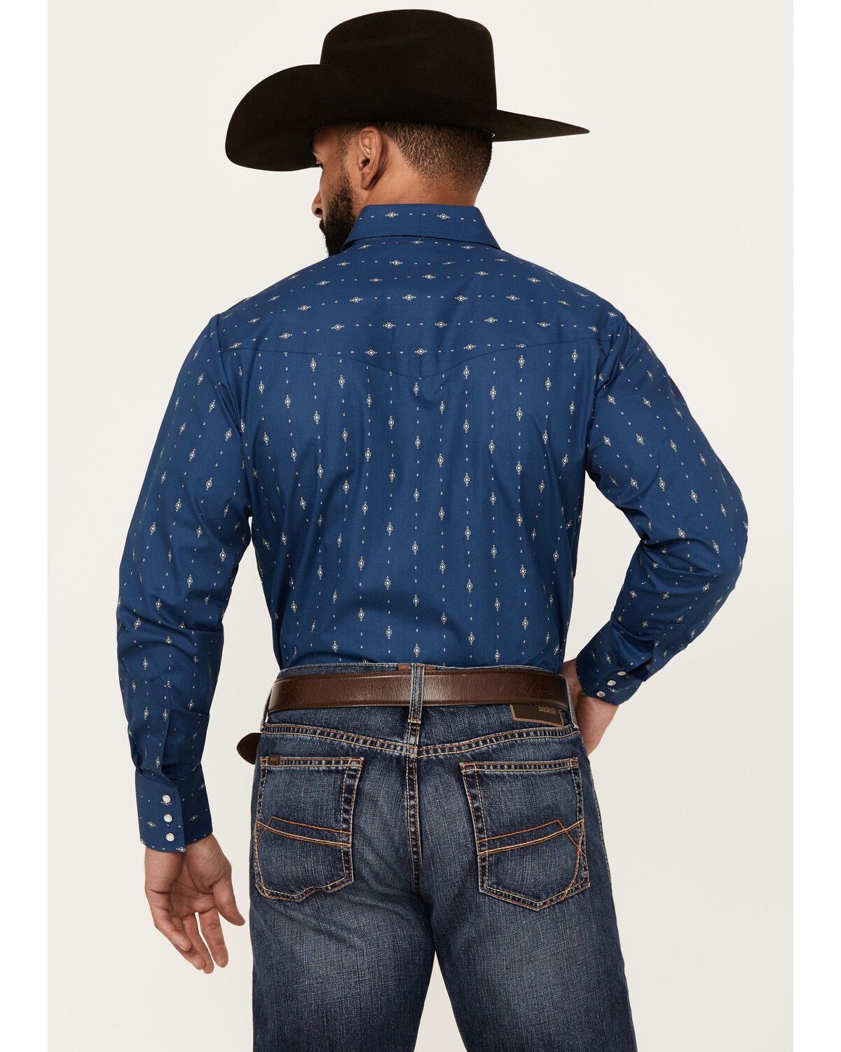 Image #4 - Ely Walker Men's Diamond Southwestern Print Long Sleeve Snap Western Shirt, Navy, hi-res