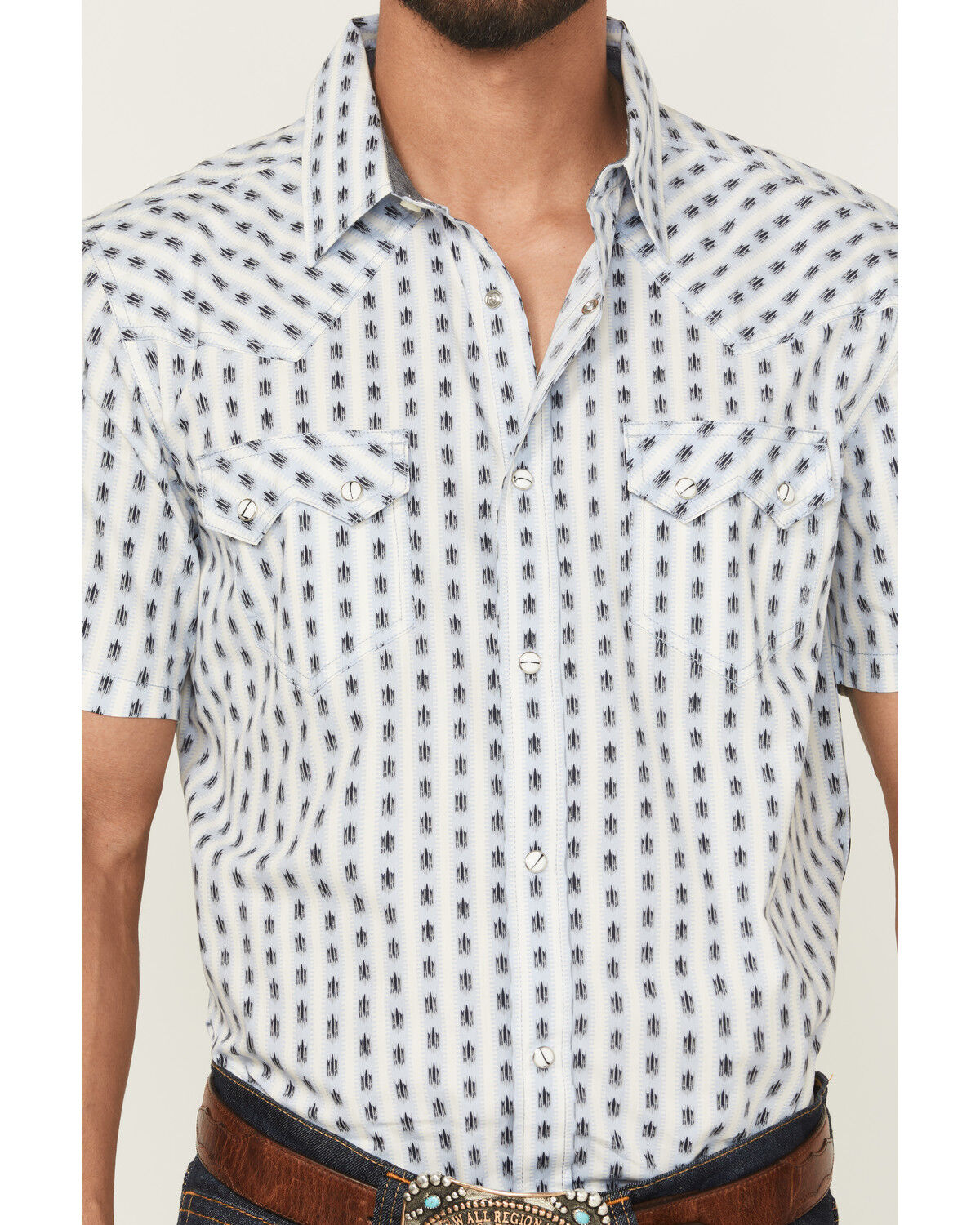 Image #3 - Cody James Men's Outlaw Pass Southwestern Striped Short Sleeve Snap Western Shirt, White, hi-res