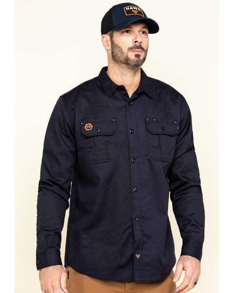 Image #1 - Hawx Men's FR Long Sleeve Button-Down Work Shirt - Big , Navy, hi-res