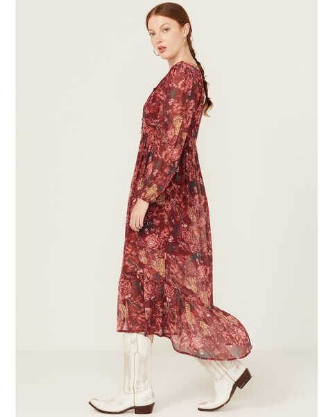 Image #2 - Beyond The Radar Women's Floral Print Crochet Trim Dress, Multi, hi-res