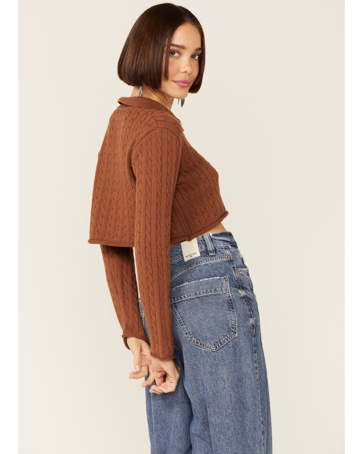 Image #3 - Callahan Women's Rootbeer Brown Cable Knit Long Sleeve Daisy Polo, Brown, hi-res