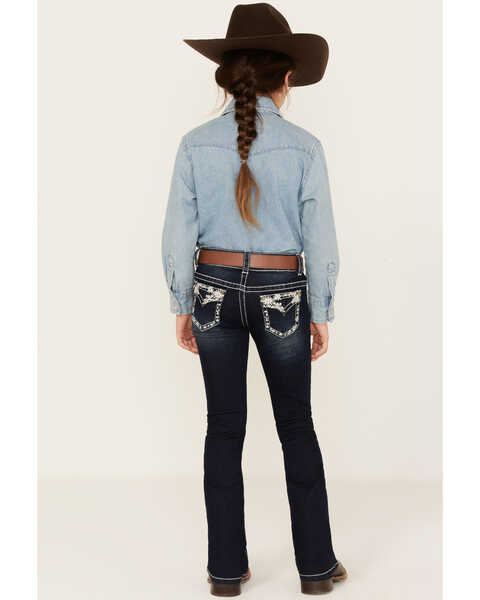 Shyanne Little Girls' Dark Wash Rhinestone Embroidered Bootcut Jeans , Blue, hi-res