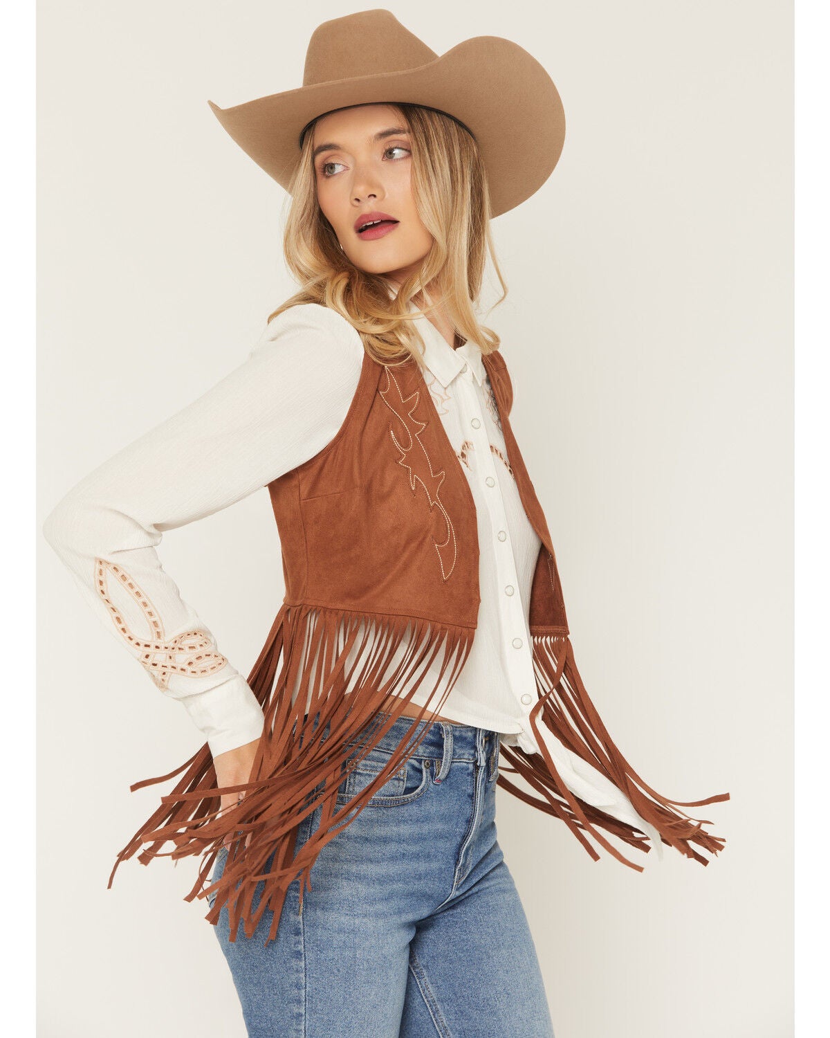 Image #4 - Idyllwind Women's Pike Boot Stitch Fringe Faux Suede Vest, Caramel, hi-res