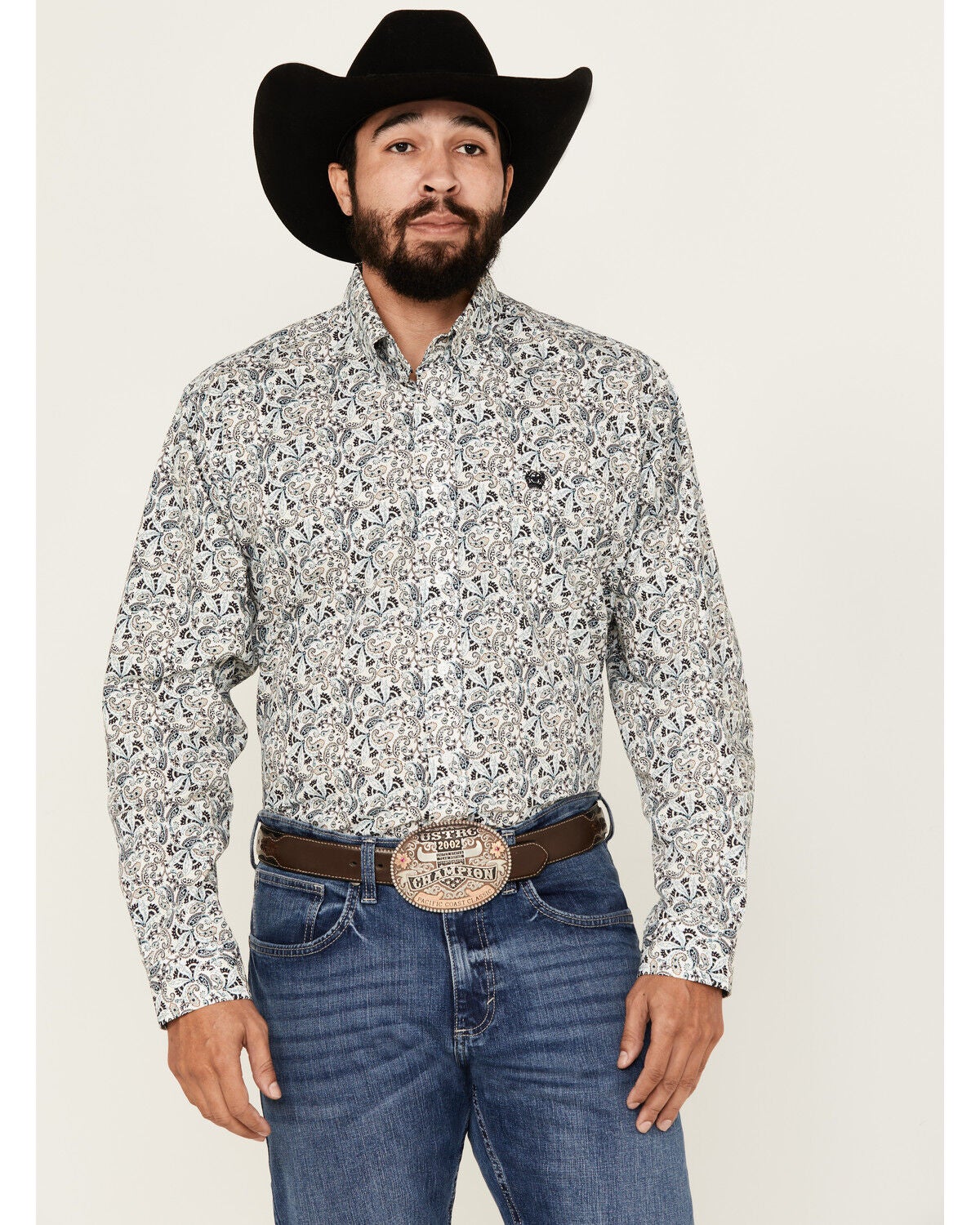 Image #1 - Cinch Men's Paisley Print Long Sleeve Button-Down Western Shirt, White, hi-res