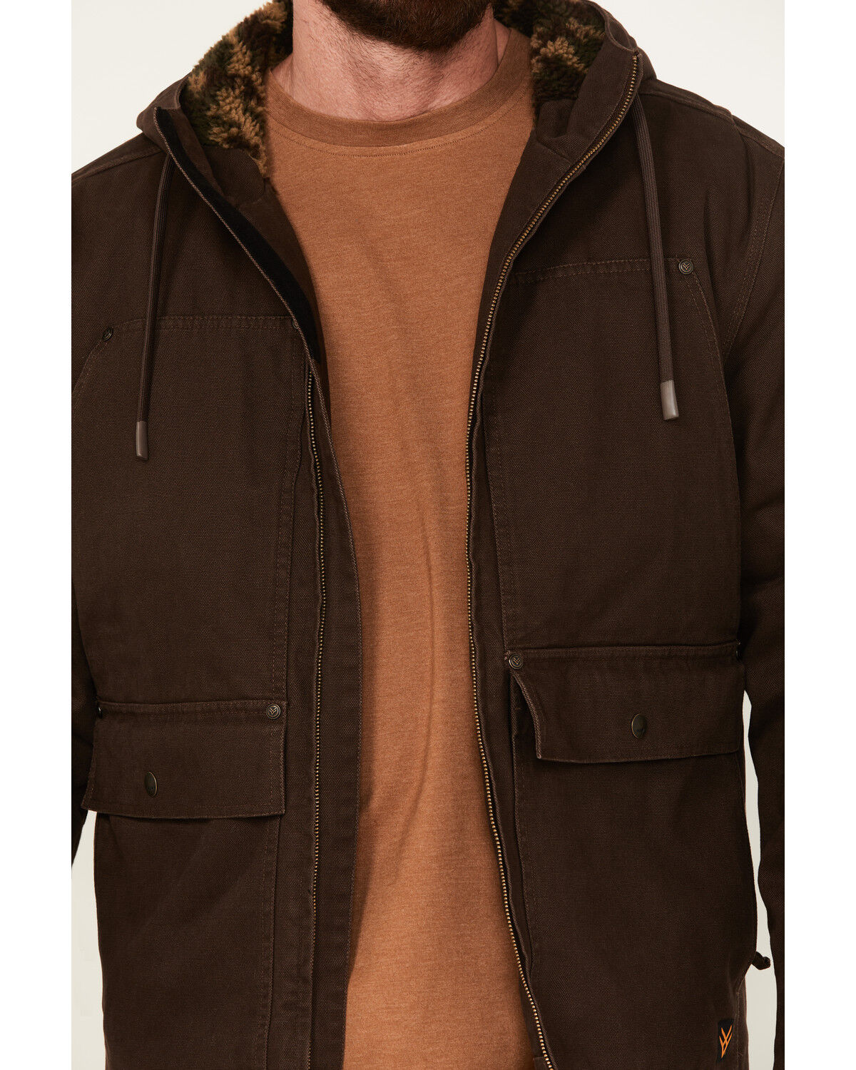 Image #3 - Hawx Men's Weathered Sherpa Lined Hooded Work Jacket, Brown, hi-res