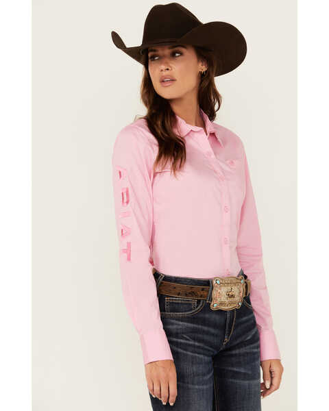 Image #1 - Ariat Women's R.E.A.L Team Kirby Long Sleeve Button-Down Stretch Western Shirt , Pink, hi-res