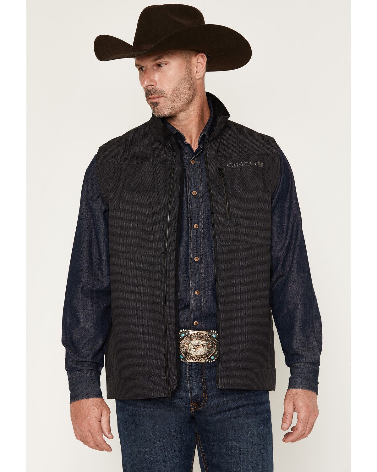 Image #1 - Cinch Men's Bonded Softshell Vest, Black, hi-res
