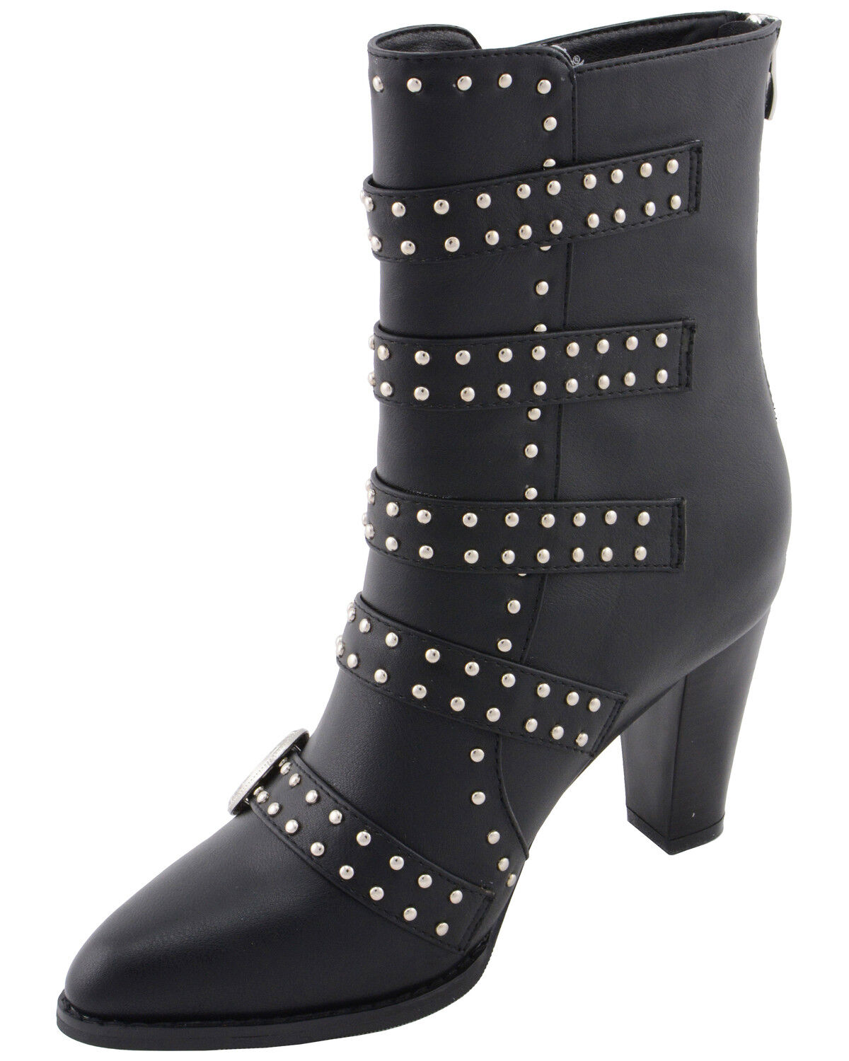 Image #2 - Milwaukee Leather Women's Studded Buckle Up Boots - Round Toe, Black, hi-res