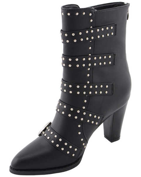 Image #2 - Milwaukee Leather Women's Studded Buckle Up Boots - Pointed Toe, Black, hi-res