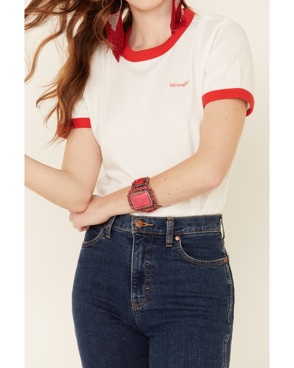 Image #3 - Wrangler Modern Women's White Vintage Back Logo Short Sleeve Ringer Tee , , hi-res