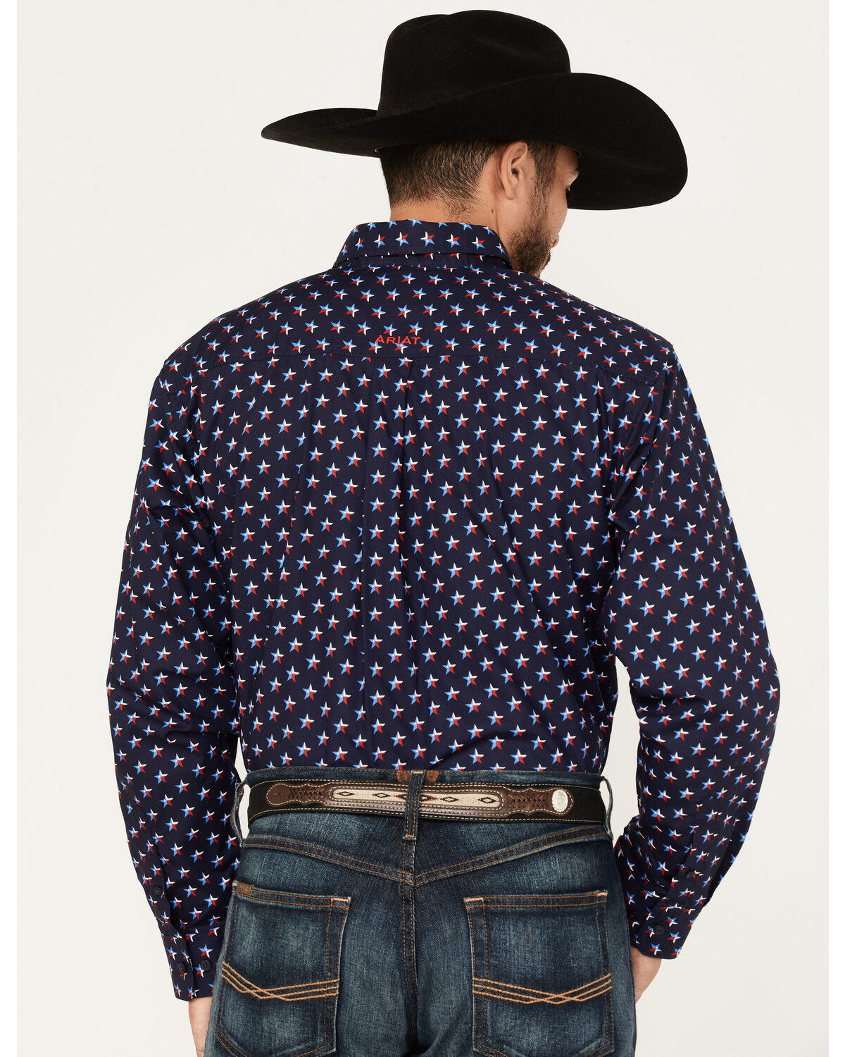 Image #4 - Ariat Men's Nossen Texas Star Print Button-Down Western Shirt, Navy, hi-res