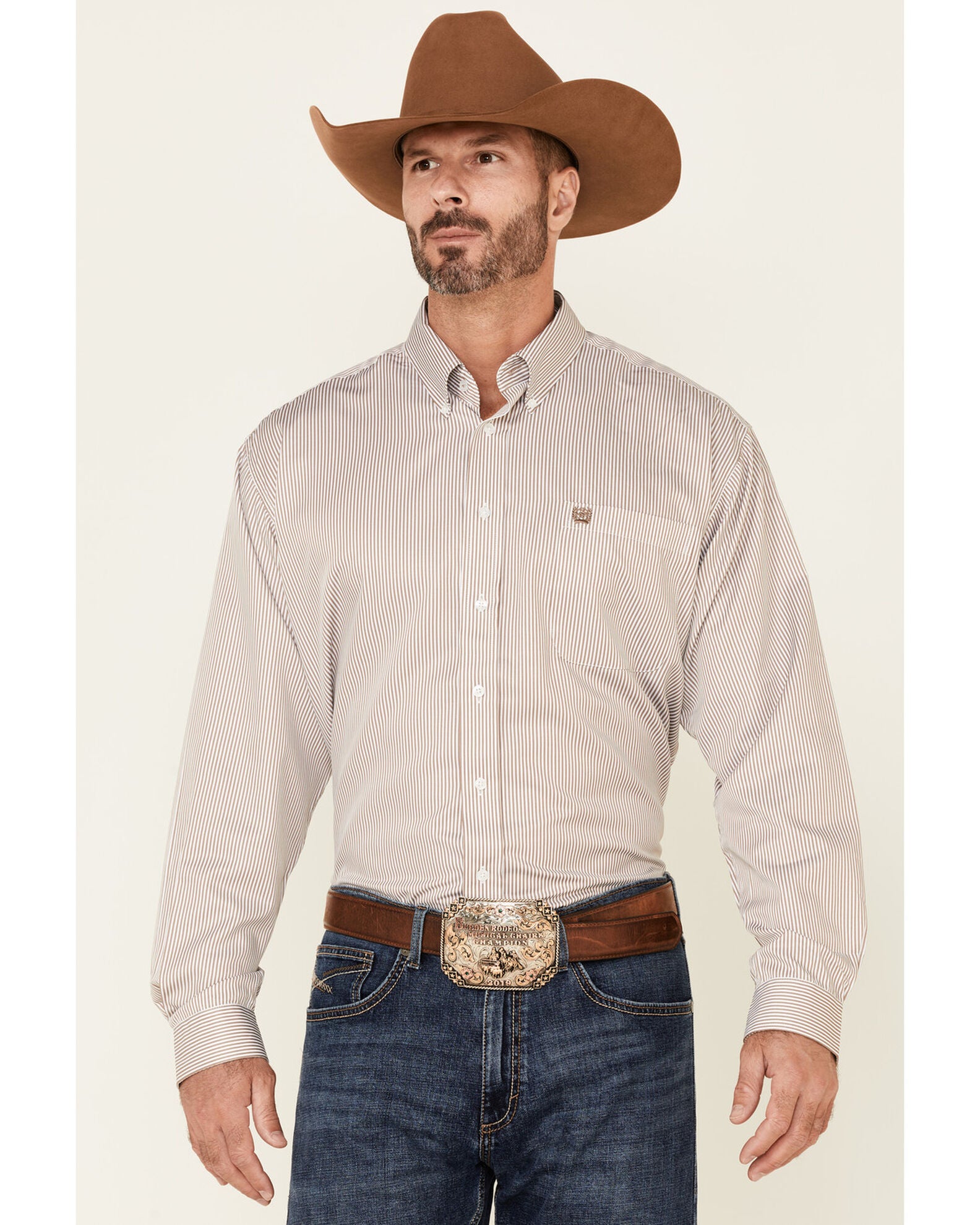 Cinch Men's Tencel Mini Stripe Long Sleeve Button-Down Western Shirt ...
