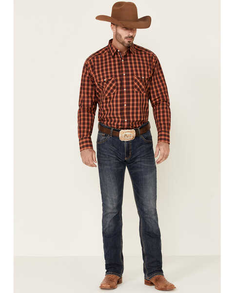 Image #2 - Ariat Men's Pepi Small Plaid Print Long Sleeve Snap Western Shirt , Orange, hi-res