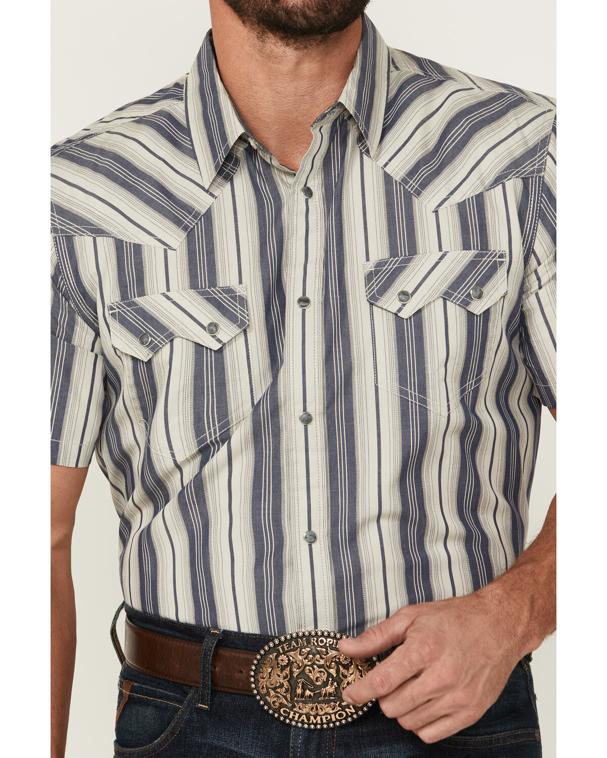 Image #3 - Cody James Men's Roman Striped Short Sleeve Snap Western Shirt, Blue, hi-res