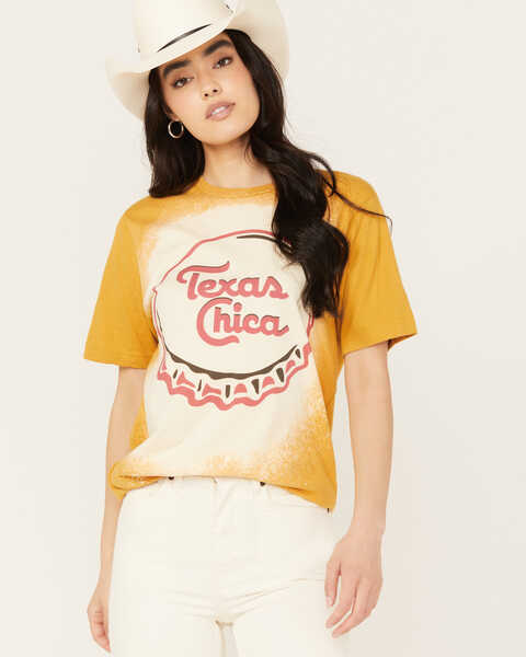 Image #1 - Bohemian Cowgirl Women's Texas Chica Short Sleeve Graphic Tee, Mustard, hi-res