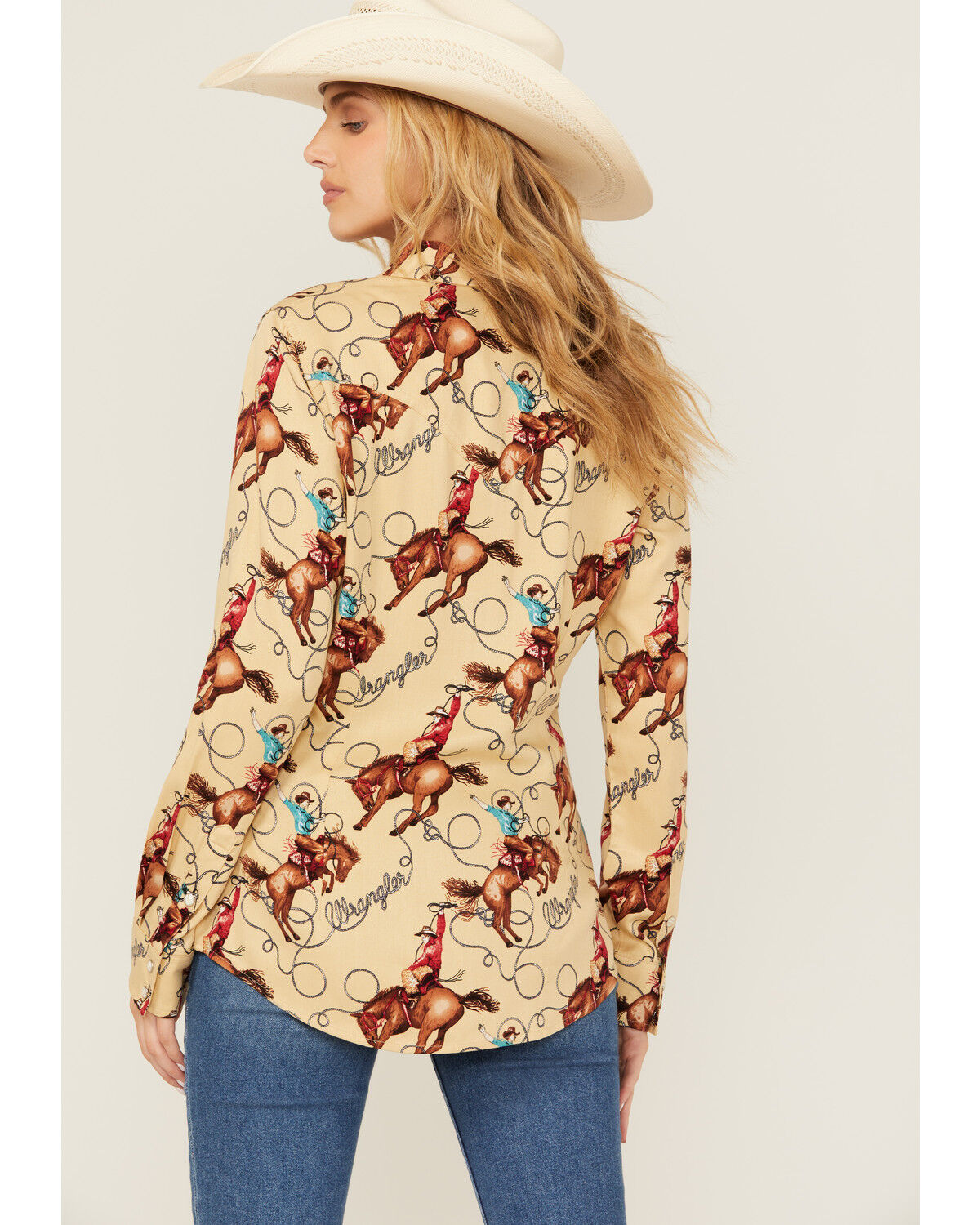 Image #4 - Wrangler Retro Women's Conversation Print Long Sleeve Snap Western Shirt, Tan, hi-res