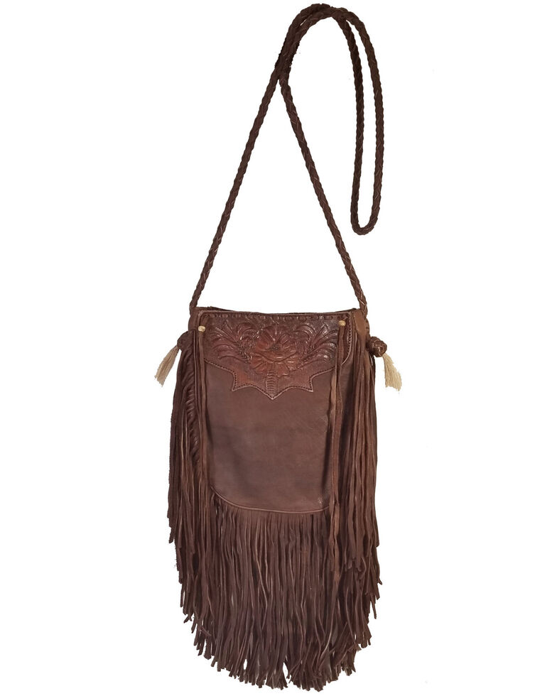Kobler Leather Women's Brown Tooled Pouch Crossbody Bag, Dark Brown, hi-res