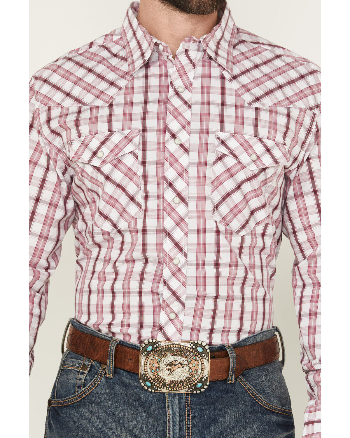 Image #3 - Wrangler Men's 20X Plaid Print Long Sleeve Button-Down Stretch Western Shirt - Tall, Wine, hi-res