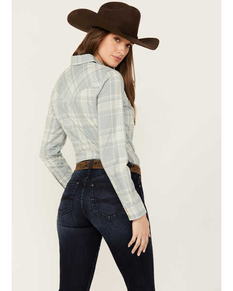 Image #4 - Wrangler Retro Women's Plaid Print Long Sleeve Pearl Snap Western Shirt , Slate, hi-res