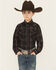 Image #1 - Roper Boys' Plaid Print Long Sleeve Snap Stretch Western Shirt, Black, hi-res
