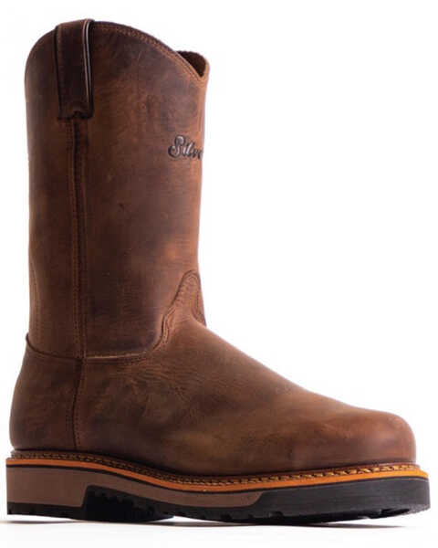 Silverado Men's 10" Western Work Boots - Soft Toe, Brown, hi-res