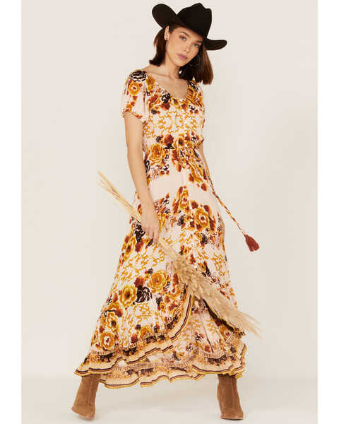 Talisman Women's Malicon Floral Print Short Puff Sleeve Maxi Dress, Multi, hi-res
