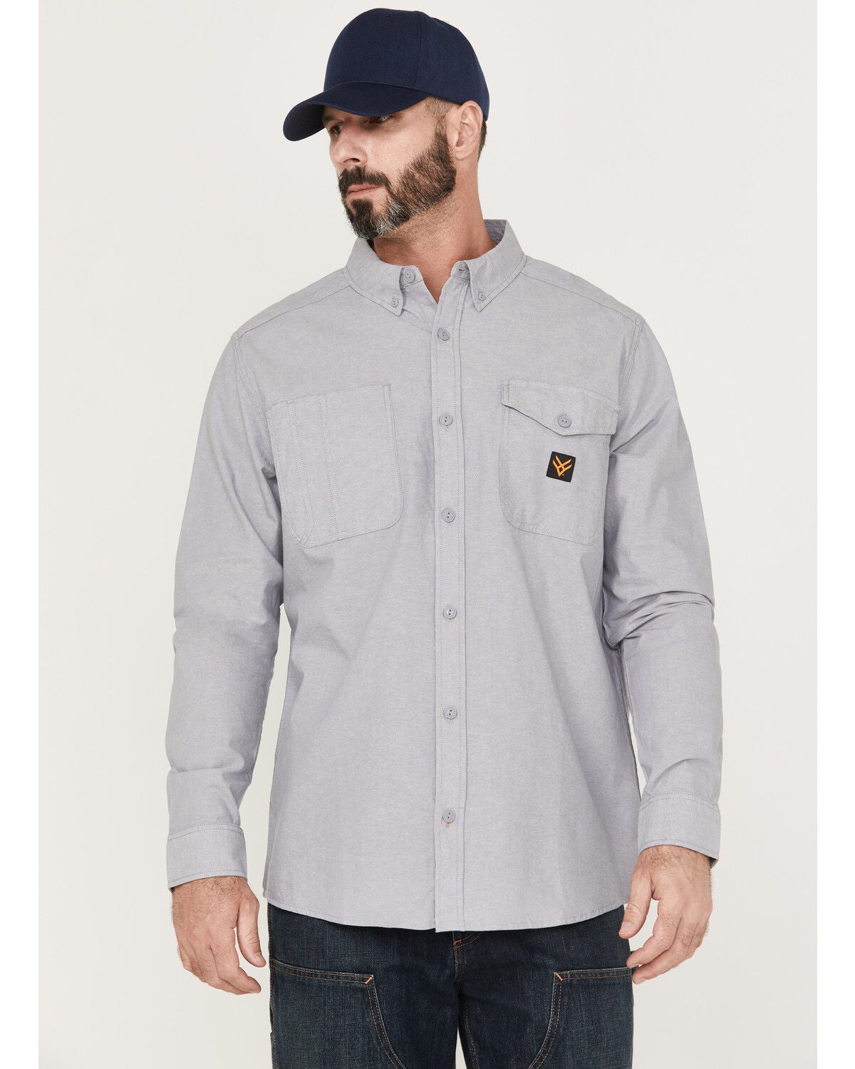 Hawx Men's Chambray Sun Protection Solid Long Sleeve Button-Down Western Shirt - Tall, Grey, hi-res