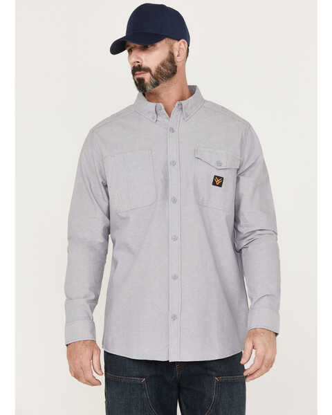 Image #1 - Hawx Men's Chambray Sun Protection Solid Long Sleeve Button-Down Western Shirt - Tall , Grey, hi-res