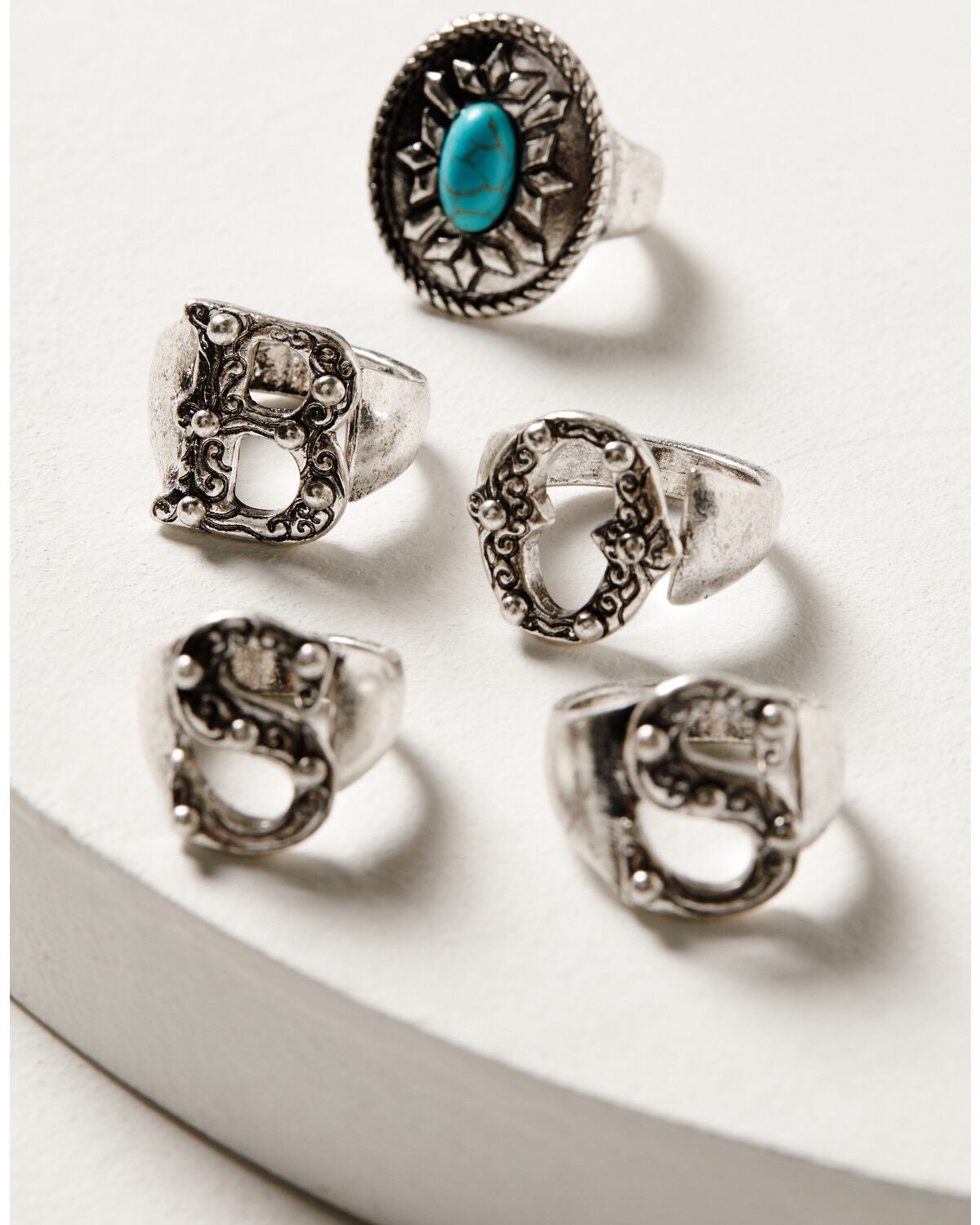 Idyllwind Women's Antique Boss Spell Out Ring Set - 5-Piece, Silver, hi-res