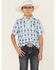 Image #1 - Rock & Roll Denim Boys' Southwestern Striped Short Sleeve Snap Western Shirt, Blue, hi-res