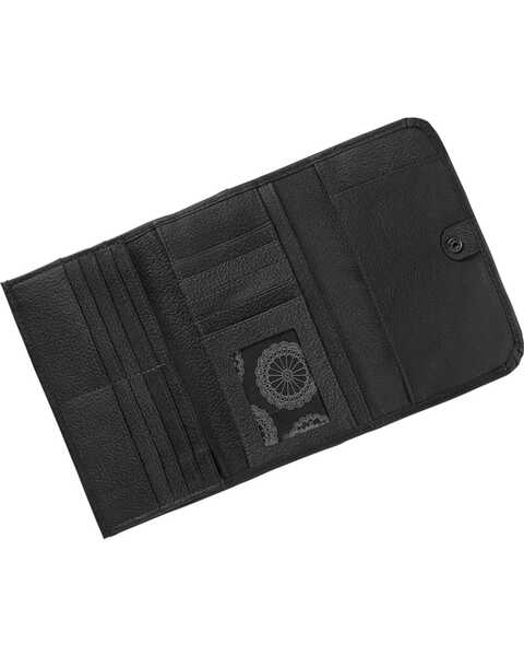 American West Women's Tri-Fold Wallet with Snap Closure, Black, hi-res