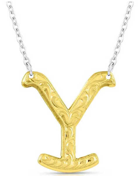 Image #1 - Montana Silversmiths Women's The Y Yellowstone Brand Necklace, Gold, hi-res