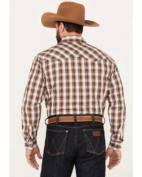 Image #4 - Wrangler Men's Plaid Print Long Sleeve Western Snap Shirt, Brown, hi-res