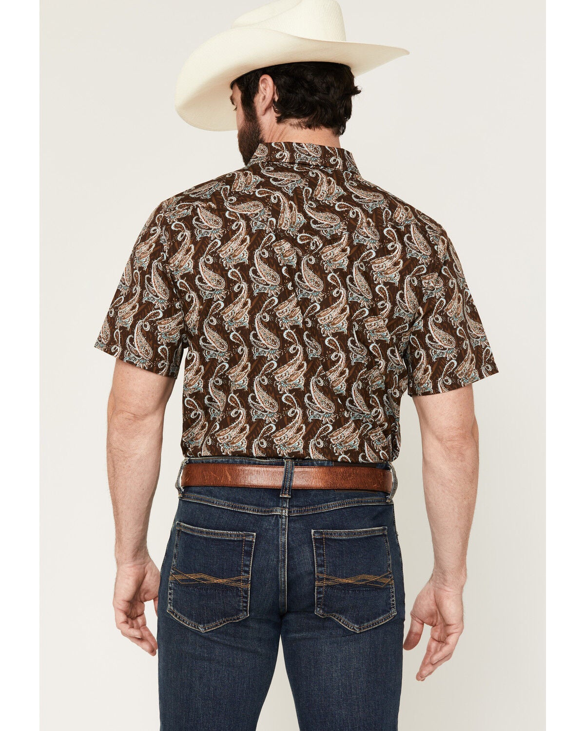 Image #4 - Cody James Men's Easy Livin' Paisley Print Short Sleeve Snap Western Shirt, Brown, hi-res