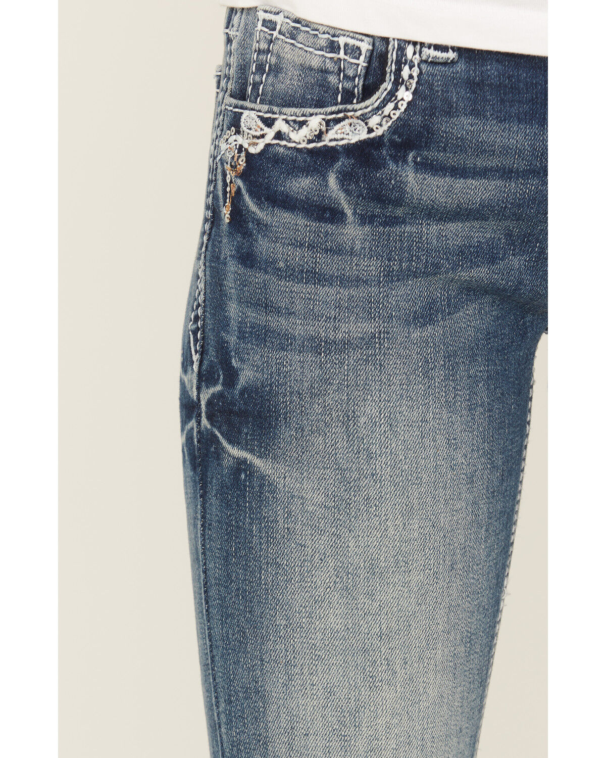 Image #4 - Grace in LA Girls' Medium Wash Dreamcatcher Pocket Bootcut Denim Jeans, Blue, hi-res