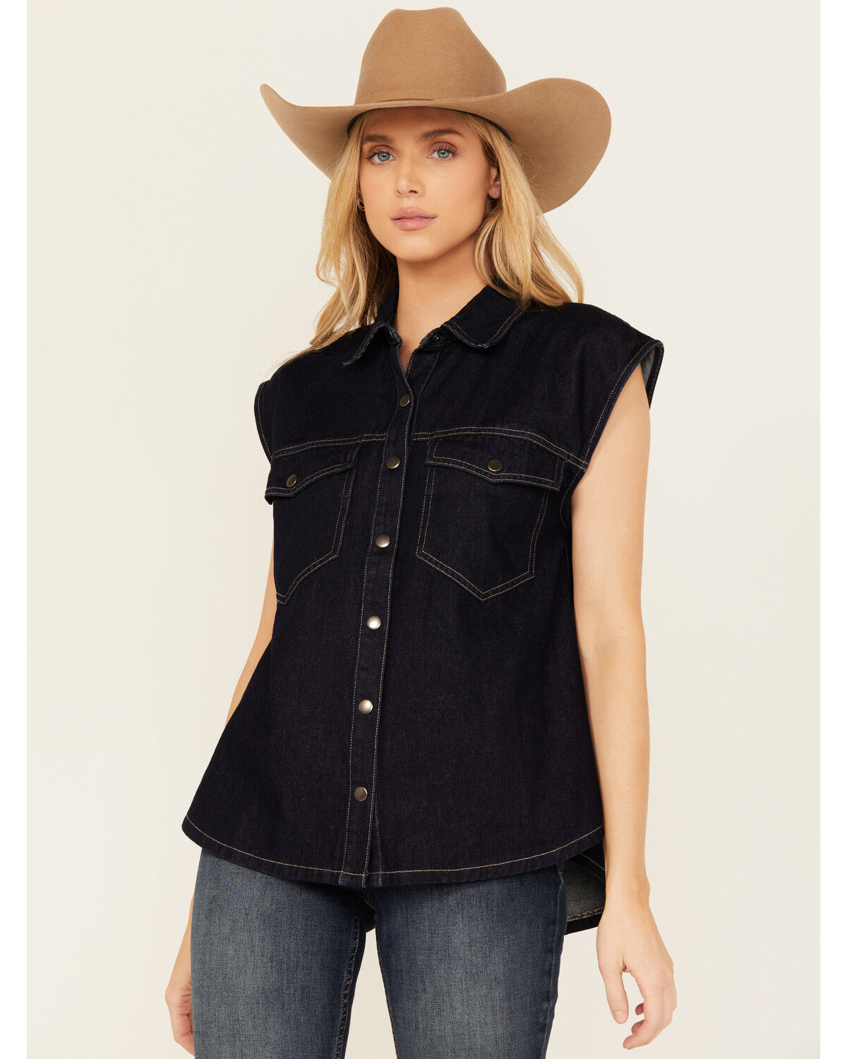 Image #1 - Flying Tomato Women's Dark Wash Denim Vest, Blue, hi-res