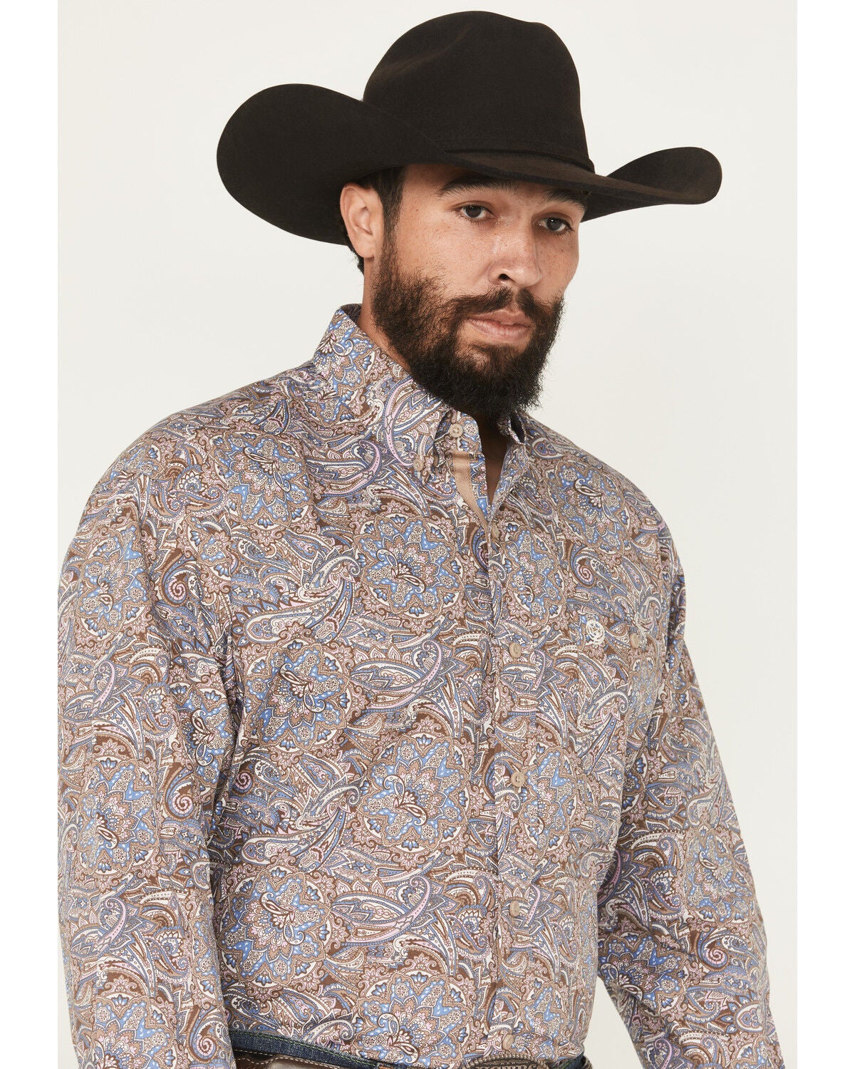 Image #2 - George Strait by Wrangler Men's Paisley Print Long Sleeve Button-Down Stretch Western Shirt, Multi, hi-res