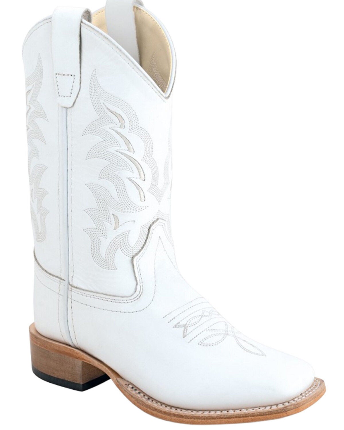 Old West Little Girls' Western Boots - Broad Square Toe, White, hi-res