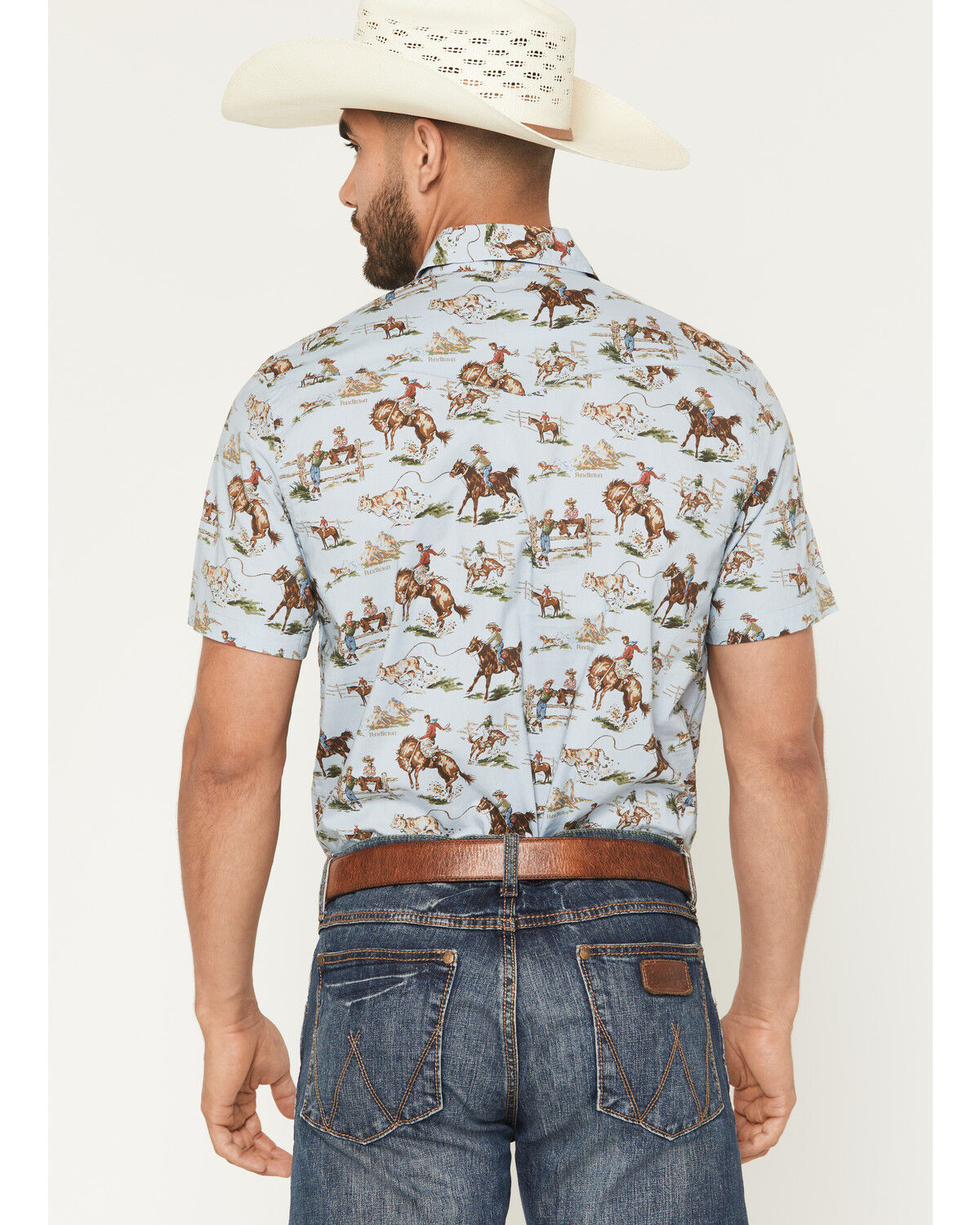 Image #4 - Pendleton Men's Laramie Wild Horse Print Short Sleeve Snap Western Shirt, Blue, hi-res
