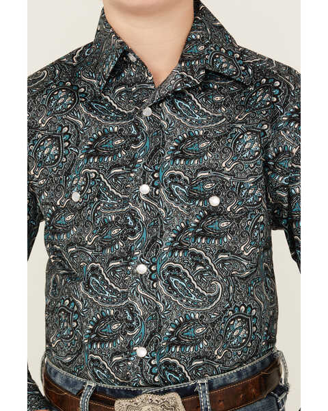 Image #3 - Rock & Roll Denim Boys' Paisley Print Long Sleeve Pearl Snap Western Shirt, Turquoise, hi-res