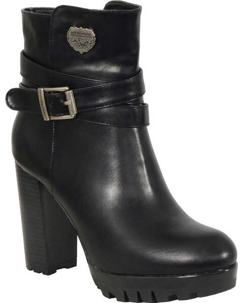 Image #1 - Milwaukee Leather Women's Black Double Strap Platform Heel Boots - Round Toe , Black, hi-res