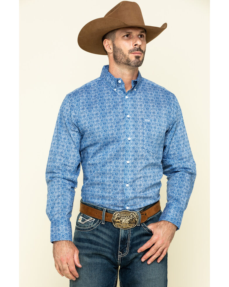 Wrangler 20X Men's Competition Small Floral Print Long Sleeve Western Shirt , Blue, hi-res