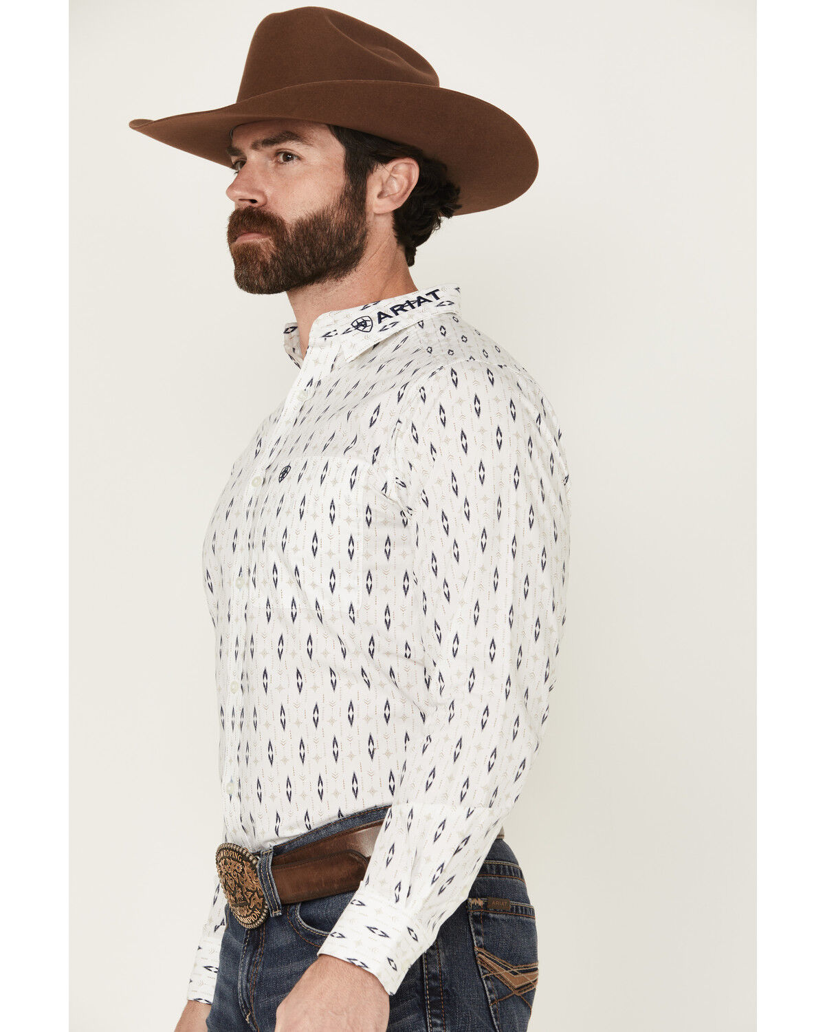 Image #3 - Ariat Men's Team Perkins Geo Print Long Sleeve Button-Down Western Shirt, White, hi-res