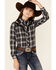 Roper Girls' Plaid Print Fancy Applique Yoke Long Sleeve Snap Western Shirt , Black, hi-res