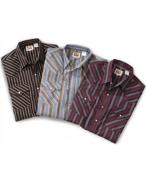 Image #1 - Ely Walker Men's Assorted Plaid or Stripe Long Sleeve Pearl Snap Western Shirt, Stripe, hi-res