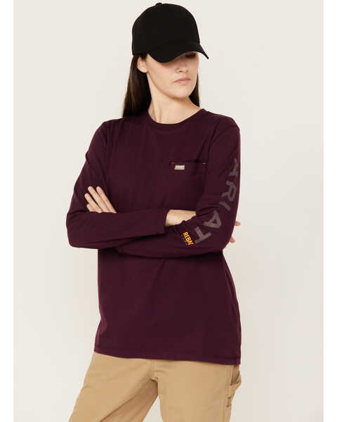 Image #2 - Ariat Women's Rebar Long Sleeve Work Shirt, Purple, hi-res