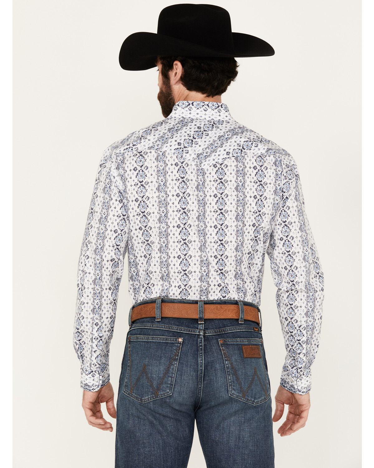 Image #4 - Rough Stock by Panhandle Men's Southwestern Print Long Sleeve Pearl Snap Western Shirt, Blue, hi-res