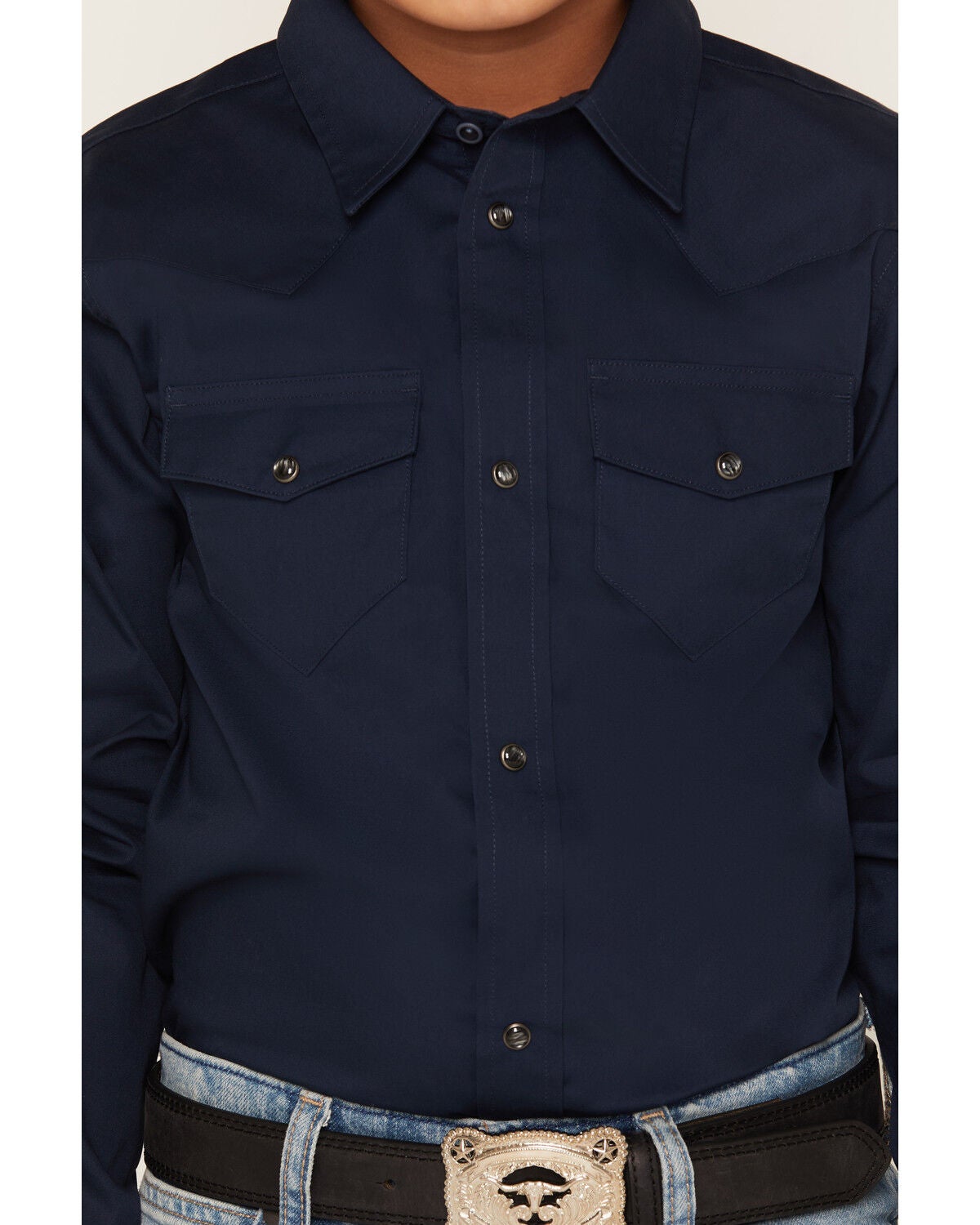 Image #3 - Gibson Trading Co Boys' Solid Long Sleeve Snap Western Shirt, Midnight Blue, hi-res