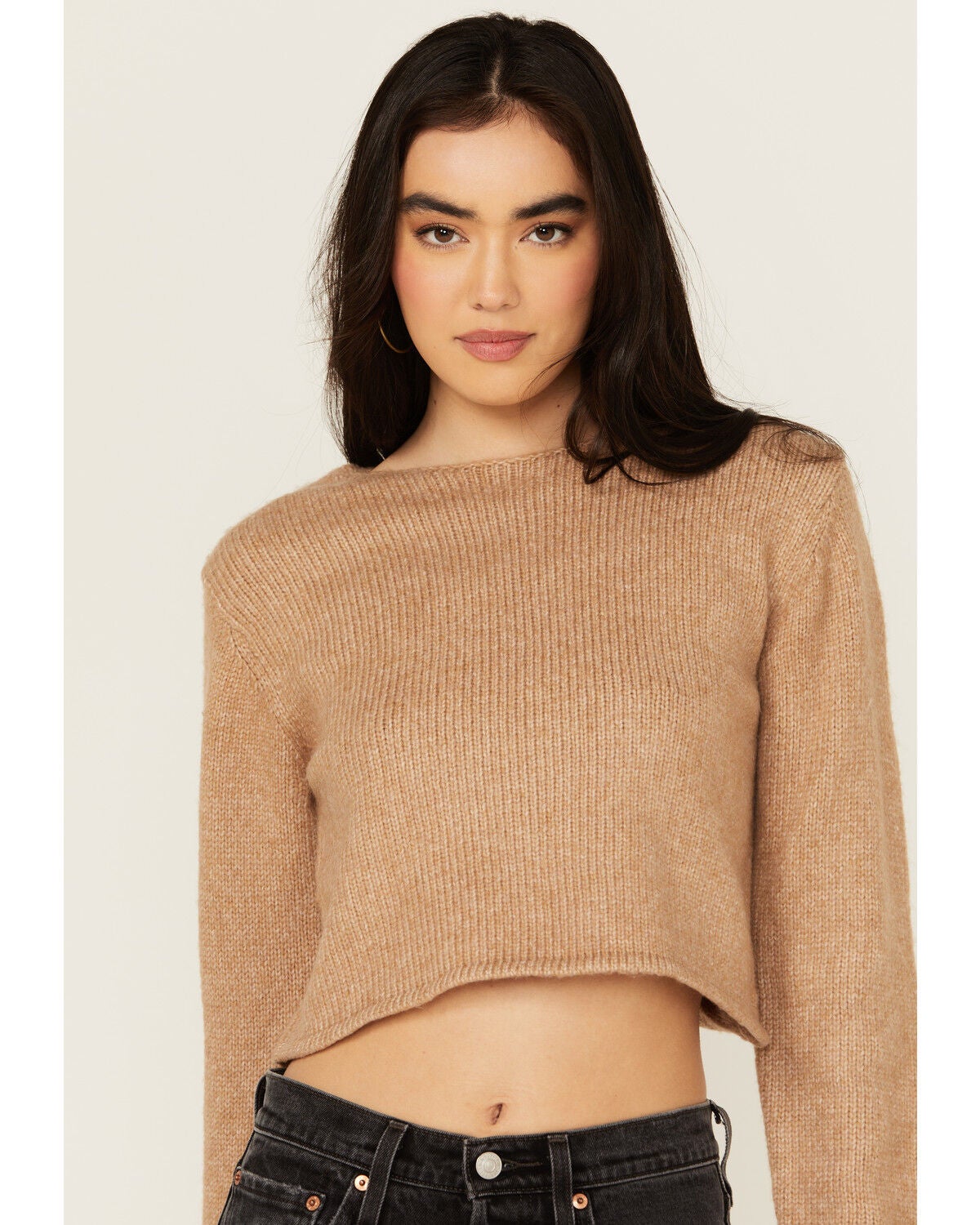 Cleo + Wolf Women's Reversible Cut Out Cropped Sweater, Bark, hi-res