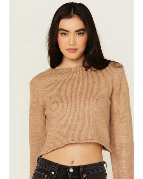 Image #1 - Cleo + Wolf Women's Reversible Cut Out Cropped Sweater , Bark, hi-res